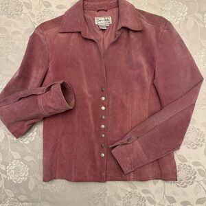 Mauve Leather/Suede Snap-Front Jacket